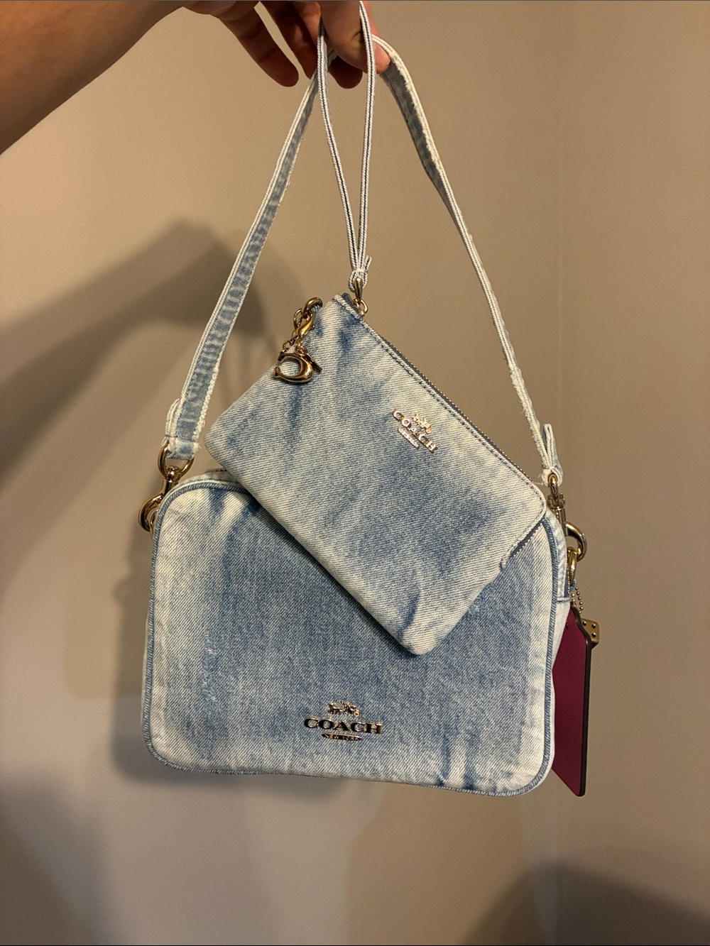 Coach Carey “Loved Denim” Shoulder / Crossbody Bag with Matching Wristlet